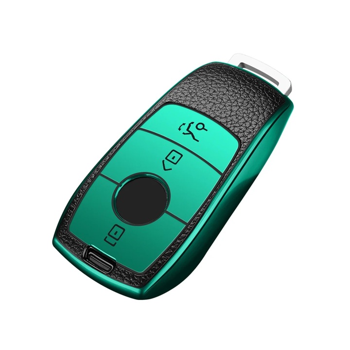 Husa verde cu insertii piele pentru cheie Mercedes A B C E S Class W204 W205 W212 W213 W176 GLC CLA AMG W177
