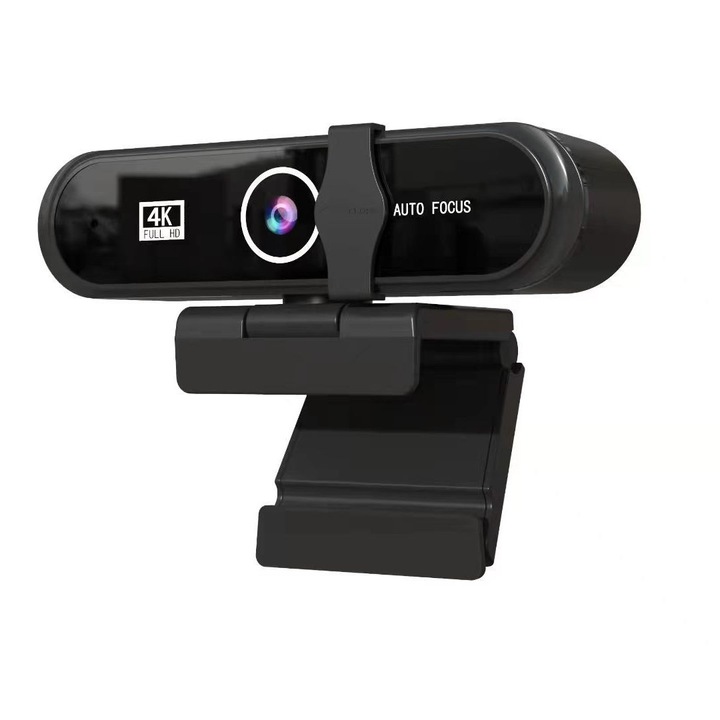 Уеб камера, 4K Full HD, Plug and Play, Автофокус и корекция на светлината, Подходяща за игри/Конференции/Стрийминг, Стерео микрофон, Капак за поверителност, 360° въртене, USB, Черен