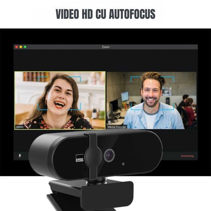 Camera Web, Plug and Play, Pentru Gaming, Conferinta, Privacy Cover, Negru