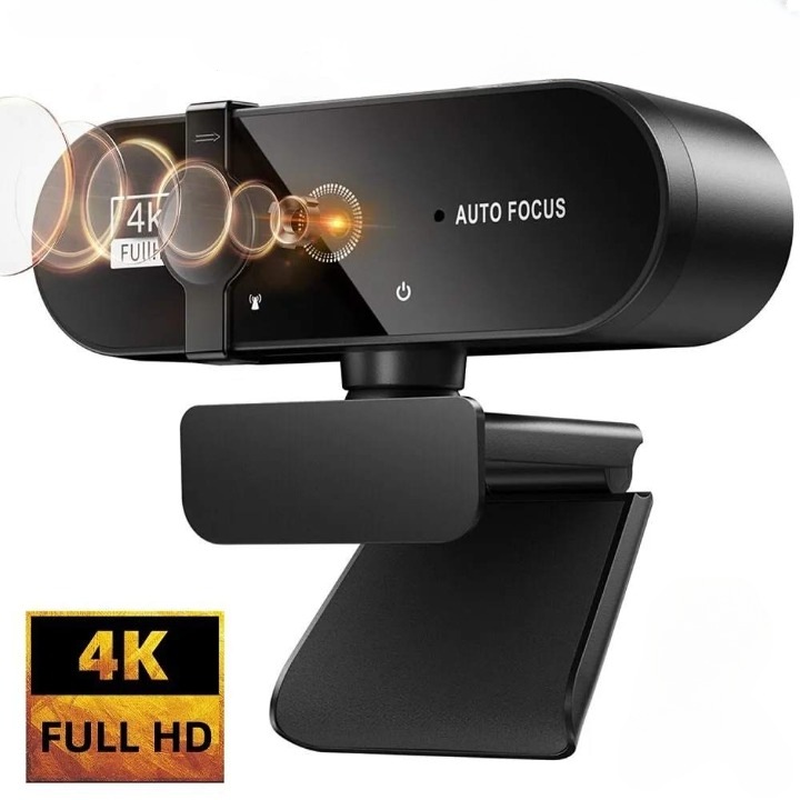 Webkamera Full HD 4K, Plug and Play, Autofókusz, 60 fps, Rázkódásmentesítés, Fénykorrekciós funkció, Játékhoz, Konferenciákhoz, Streaminghez, 360°-os forgatás, USB, Duális sztereó zajcsökkentő mikrofon, Adatvédelmi sapka, Fekete