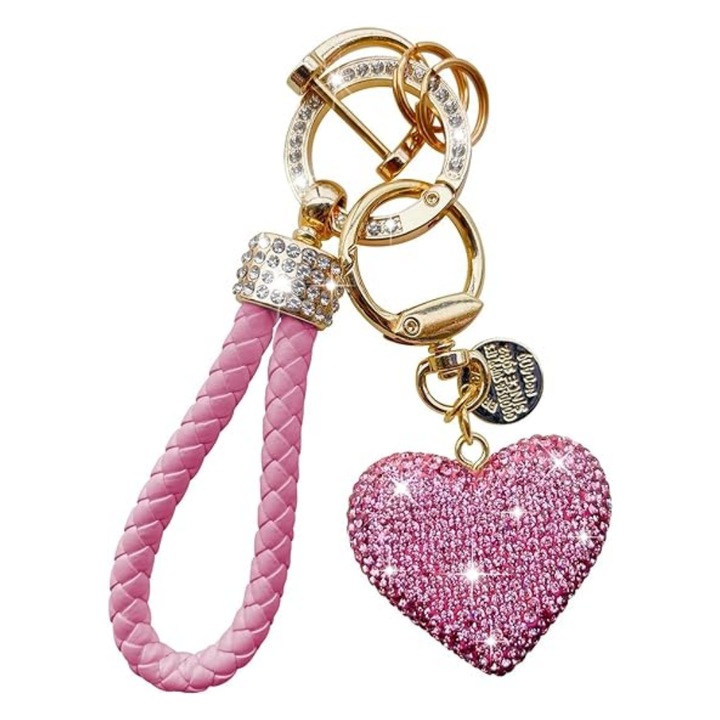 Ключодържател с лъскав диамант във формата на сърце, MunDeir®, сплав, розов