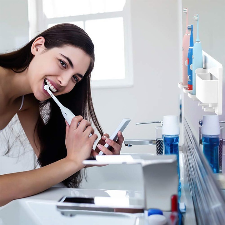 Suport periuta de dinti, Ronyes®, cu Montare pe Perete, Adeziv rezistent, Universal, Plastic, Alb
