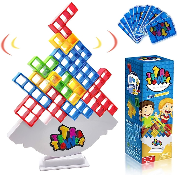 Tetris társasjáték, Tetra Tower, építés és egyensúly, gyerekeknek és felnőtteknek, 2-4 játékos, 32 db