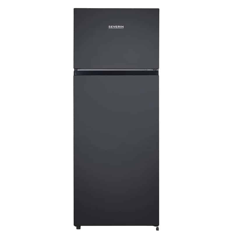 Frigider Severin, H 143.4 cm, capacitate 205 l, consum redus, 3 rafturi din sticla securizata, compartiment pentru fructe/legume, 3 rafturi pe usa, control temperatura, usi reversibile, tava pentru gheata, compartiment pentru congelare 41 l, negru