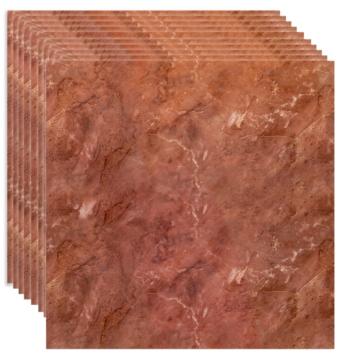Set 10 panouri decorative, Autoadeziv, suprafata acoperita 3.6 mp, Naimeed D3516, 60x60 cm, Marmura Roscata