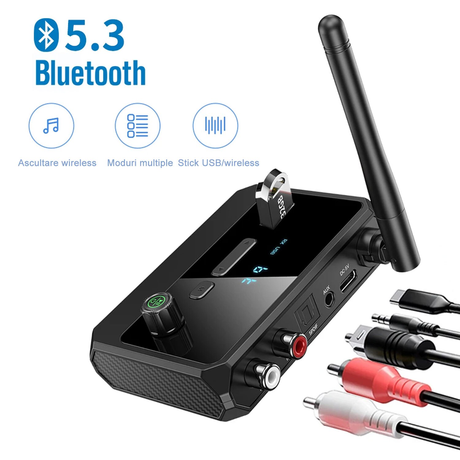 Bluetooth адаптер за аудио приемник, RASK, Bluetooth 5.3, 3,5 mm AUX ...