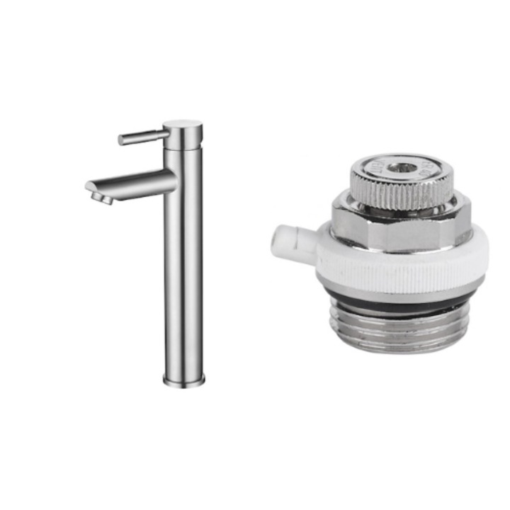 Set Baterie Inox lavoar T-POLE, Inaltime 28.5 cm + Supapa aerisire automata higroscopica Ferro, 1/2"