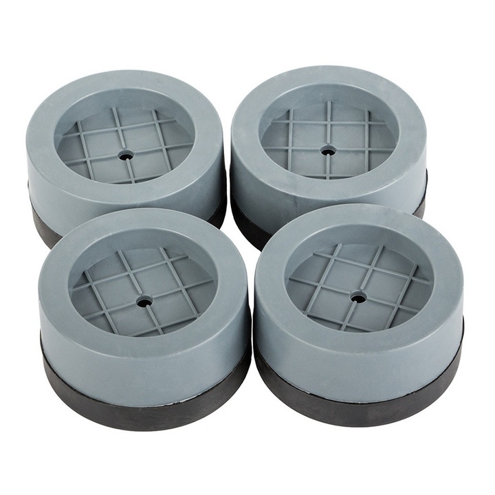Set 4 picioare antiderapante pentru masina de spalat rufe / vase, Zola®, reduce zgomotul, izolate fonic, plastic si cauciuc, 6.5x4.5x3.2 cm, gri deschis