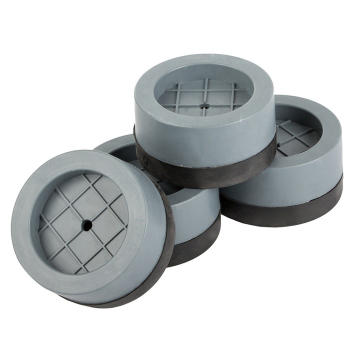 Set 4 Suporti Amortizoare Cauciuc pentru Vibratiile Masinilor de Spalat Vase sau Rufe, Chris Badzi 369®, Fonoabsorbant, Antiderapant, 6,5*3,2 cm Gri