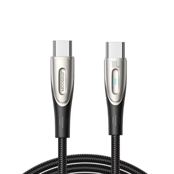 Кабел за данни Joyroomq A27, за iPhone 15, Type-C към Type-C, мощност 100W, 1,2 м, текстил, черен