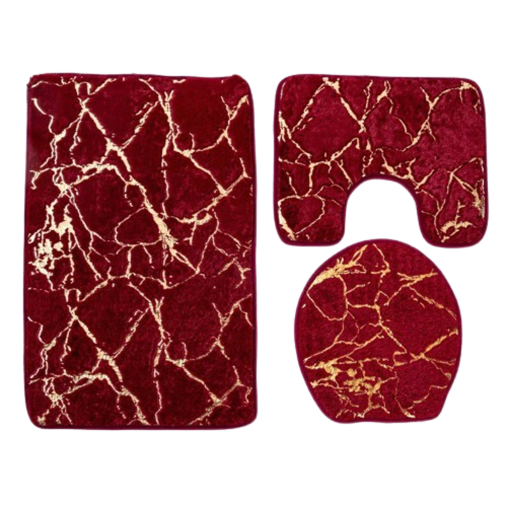 Set 3 Covorase de baie, antiderapante, aspect marmura, 80 x 50 cm, Rosu