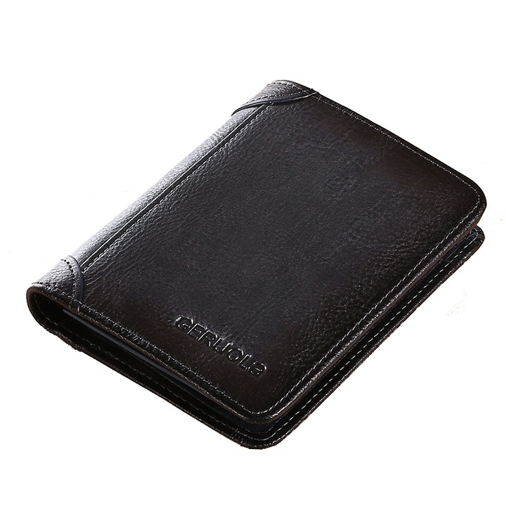 Мъжки портфейл, Xinxu, защита на RFID картата, кожа, с щипка за пари, черен