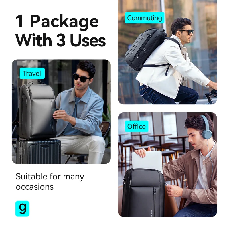 Ghiozdan Mark Ryden multifunctional, capacitate 35L, compatibil cu laptop 15.6 inch, iPad 11 inch, full impermeabil, port USB si micro USB, antifurt, unisex, fermoare YKK, negru, 46 x 31 x 18 cm