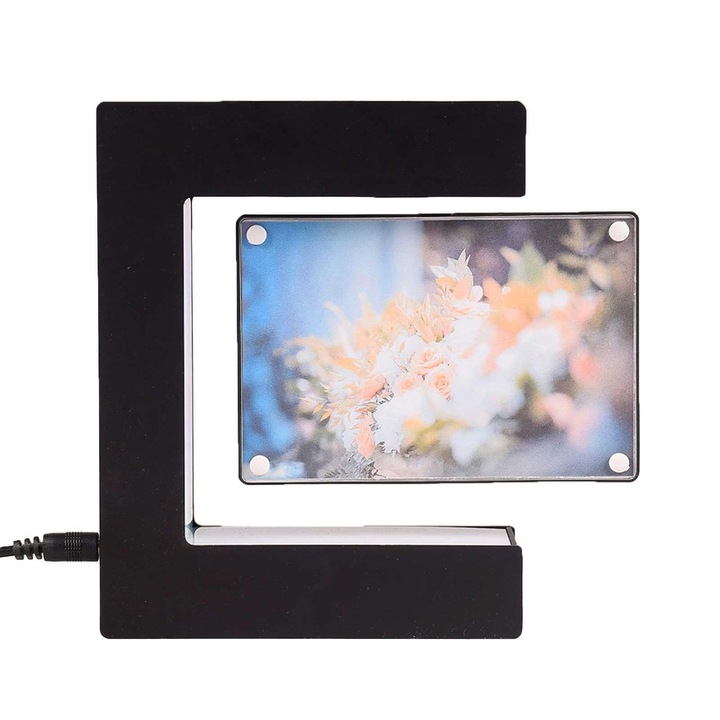 Rama foto cu levitatie magnetica, WALALLA, triunghi, lumina LED, poate fi folosita ca cadou/ornament decorativ, negru
