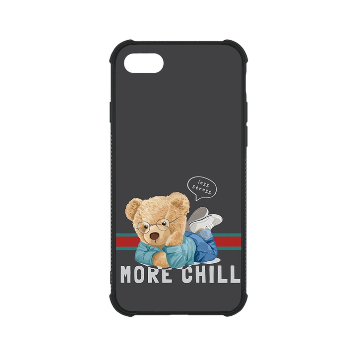 BestCase MaxSafe Glassy telefontok, Apple iPhone SE 3 / SE 2 / 8 / 7, More Chill Teddy Bear, HD színek, Anti Shock megerõsített sarkok, Kamera Védelem, G 1329