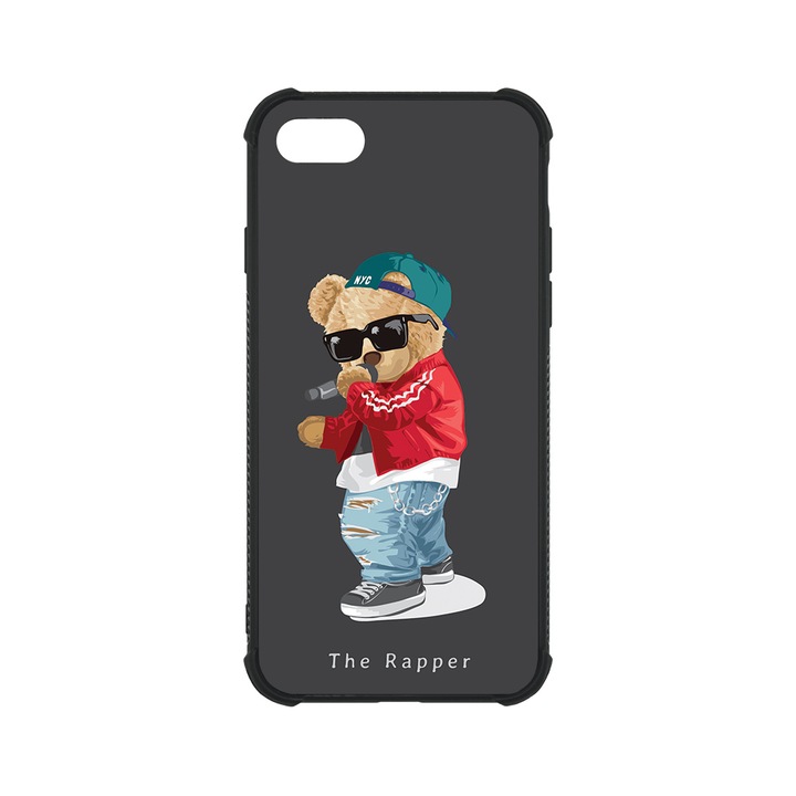 BestCase MaxSafe Glassy telefontok, Apple iPhone SE 3 / SE 2 / 8 / 7, Rapper Teddy Bear, HD színek, Anti Shock megerõsített sarkok, Kamera Védelem, G 1328
