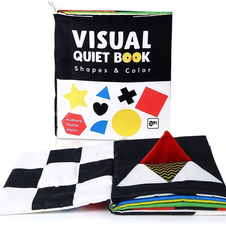 Carte din material textil pentru bebelusi, QttvbTna, contrast ridicat, negru si alb, cu oglinda, pentru dezvoltare timpurie