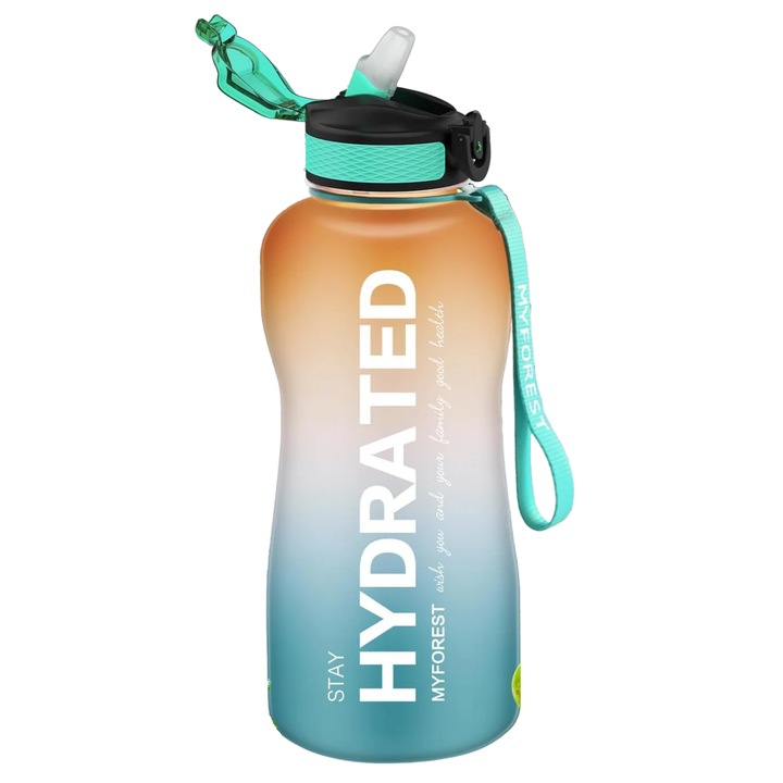 Бутилка за вода Myforest, силиконова, оранжево/зелена, 2.2л