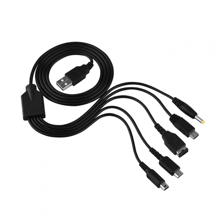 JENUOS® 5 в 1 USB кабел за зареждане за NDS/GBA SP (Gameboy Advance sp), Nintendo NDS Lite/New 3DS(XL/LL), PSP 1000 2000 3000, 3DS(XL/LL), 2DS, DSi(XL/LL ), Wii U, пластмаса/мед