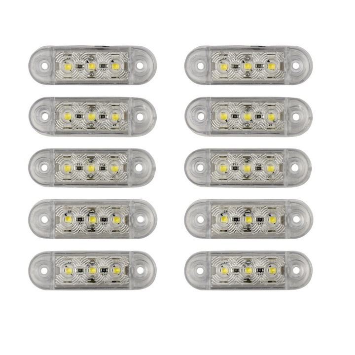 10 db-os mini oldalmérő lámpa készlet 6,5 cm 3 SMD, 12-24V, fehér