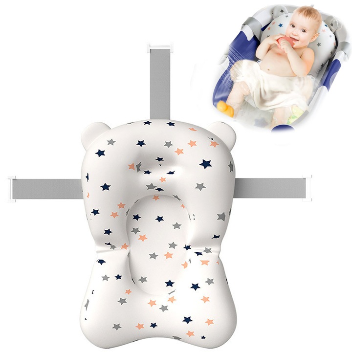 Pernuta cadita pentru copii, Axroad Mall, Cu trei puncte de ancorare, Reglabil, Antiderapant, 0-3 ani, Design ergonomic, Pentru a sustine bine coloana vertebrala si spatele bebelusului, 26*46 cm, Alb