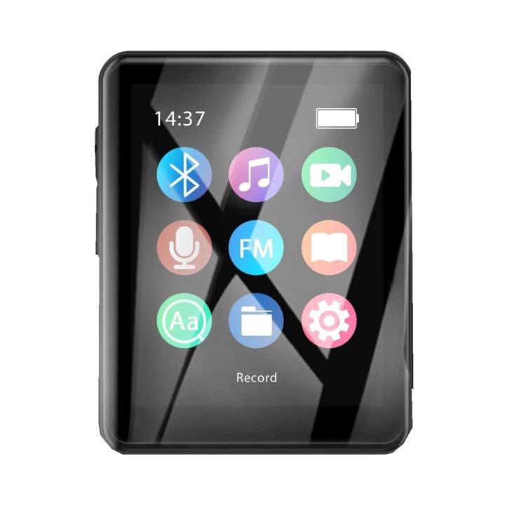 MP3 lejátszó, MOSMAOO®, Clamp Clip, 128 GB 128 GB-ig támogat, 1,8 hüvelykes LCD képernyő, Bluetooth 5.0, FM rádió, fekete