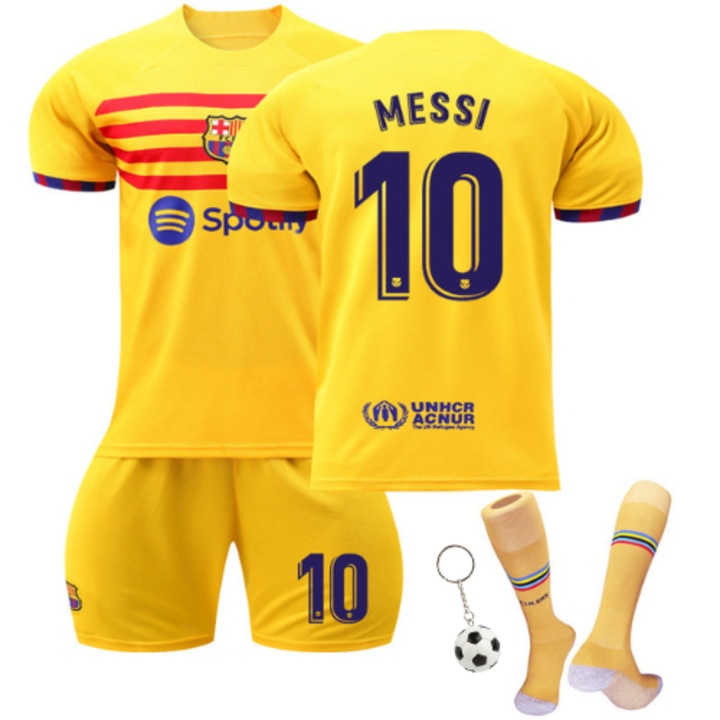 Echipament sportiv copii, Party Chili®, Barcelona Messi, Sezonul 2022/2023, Poliester, Galben