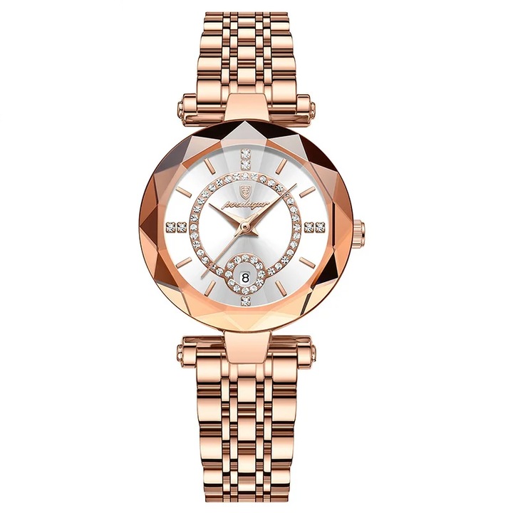 Дамски часовник Delis Poedagar CS1496, Неръждаема стомана, Розово златист, Бял циферблат