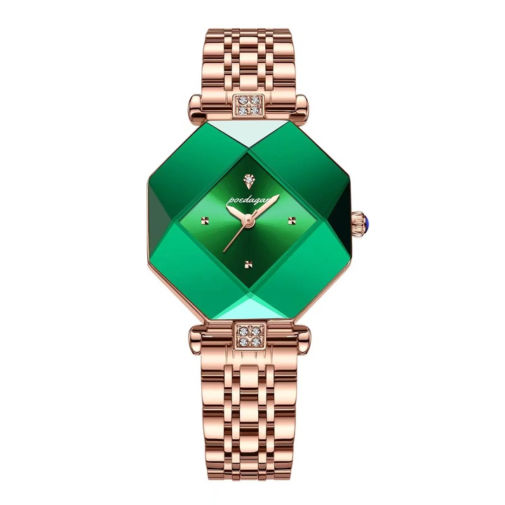 Ceas dama Delis, Poedagar CS1499, otel inoxidabil, rose gold, cadran verde
