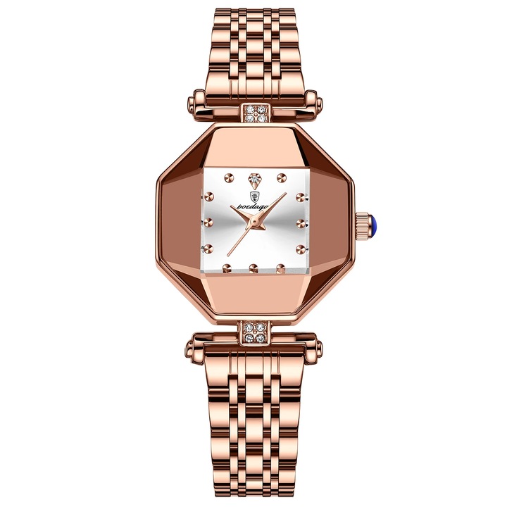 Ceas dama Delis, Poedagar CS1505, otel inoxidabil, rose gold, cadran alb
