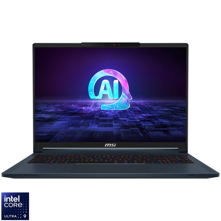 Laptop Gaming MSI Stealth 16 AI Studio A1VGG cu procesor Intel® Core™ Ultra 9-185H pana la 5.1 GHz, 16", QHD+, IPS, 240Hz, 32GB DDR5, 2TB SSD, NVIDIA® GeForce RTX™ 4070 8GB GDDR6, No OS, Blue - Star