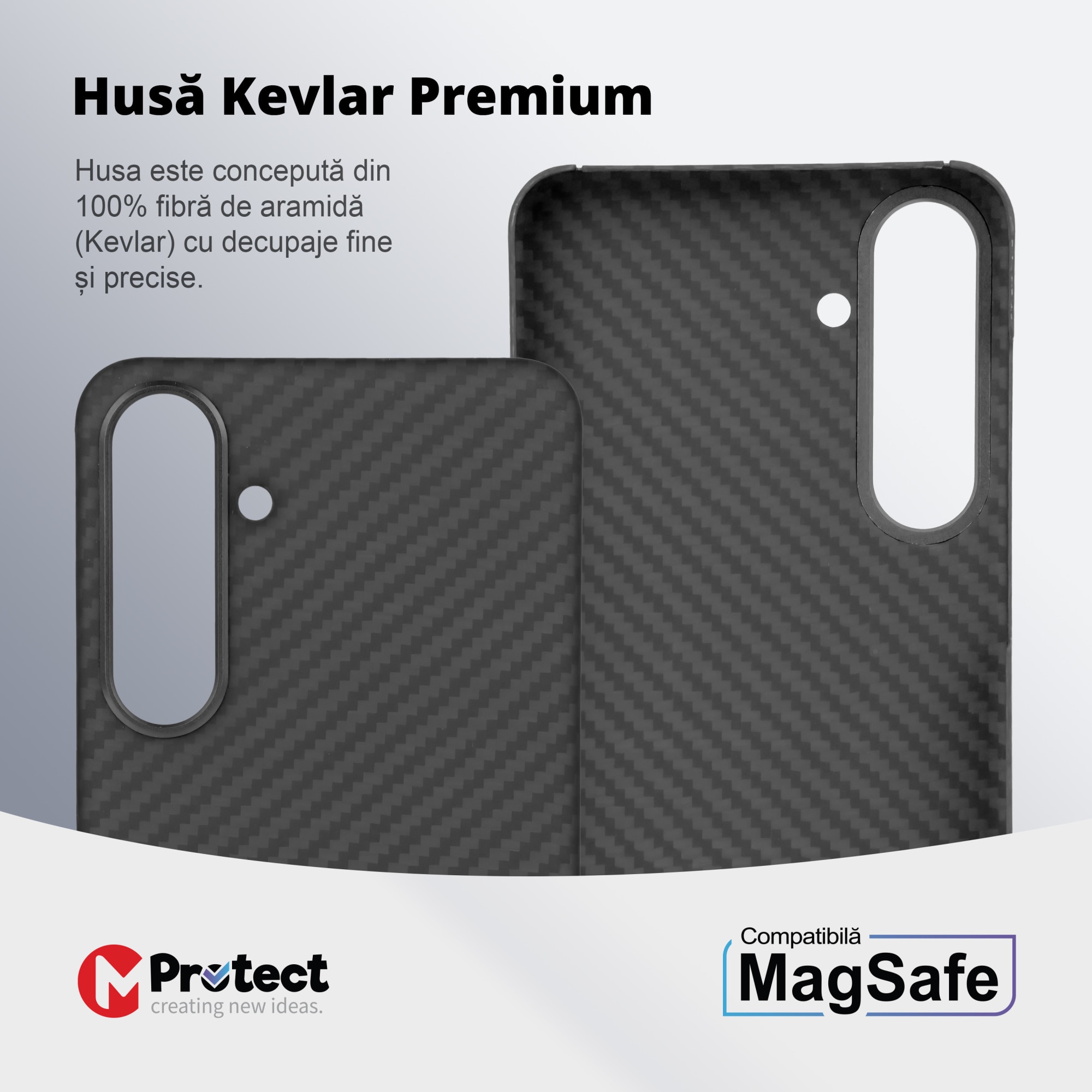 Husa de protectie Kevlar MProtect® Premium din fibra de aramida pentru Samsung Galaxy S24+, Incarcare wireless, MagSafe, Antisoc, Protectie camera, Inel aluminiu, Ultra Safe, Carbon