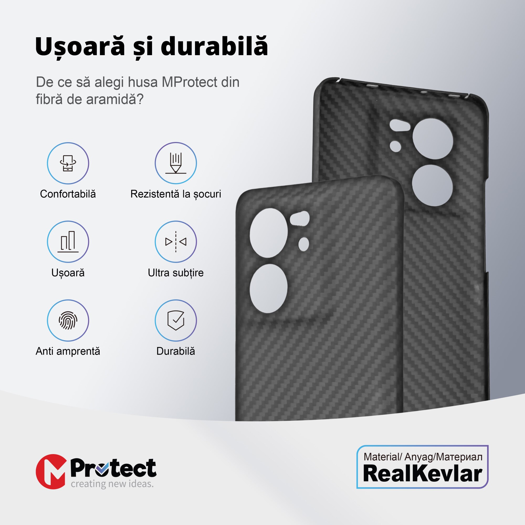 Husa de protectie Kevlar MProtect® Premium din fibra de aramida pentru Xiaomi 13T/ 13T Pro, Antisoc, Protectie camera, Ultra Safe, Carbon
