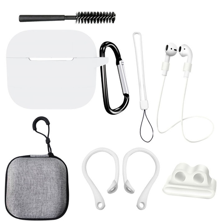 Set husa de protectie potrivita pentru castile Bluetooth de a treia generatie Apple, Silicon, Alb