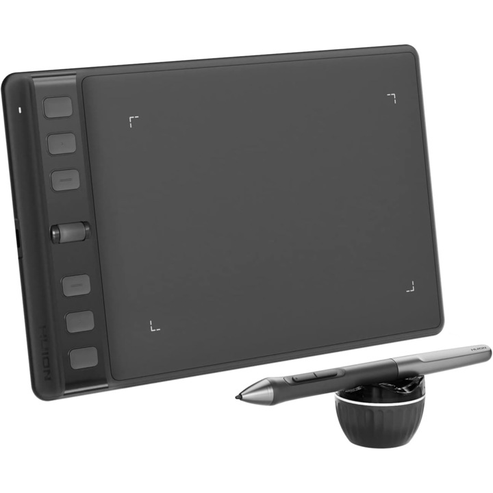 Графичен таблет HUION Inspiroy 2 S, 6.3 x 3.9", 6 персонализирани клавиша, колело за превъртане, стилус без батерии PW110, работи с Mac, Windows, Chrome OS, Harmony OS, Linux Android, черен