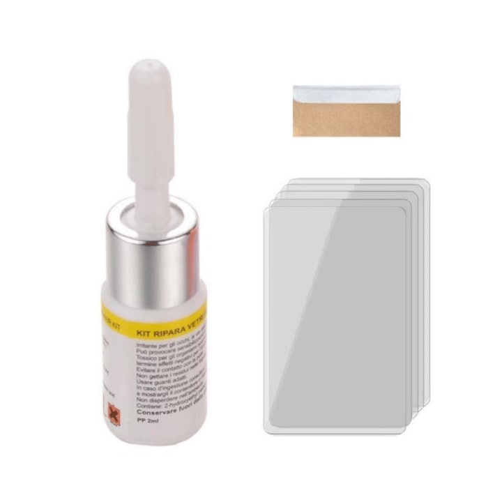 Set GREATON Solutie Reparat Fisuri Parbriz, Kit Cu Adeziv Lichid Pentru Crapaturi Sau Ciobituri, Uscare Rapida, 5 Folii Incluse
