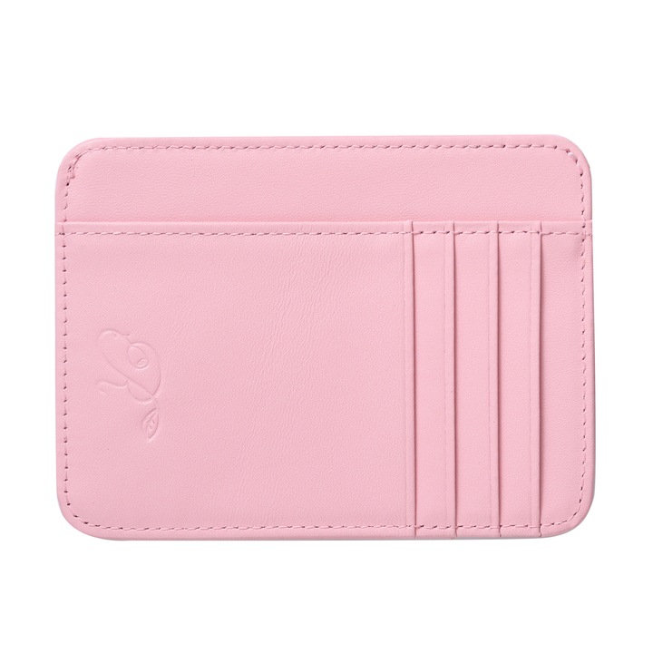 Portcard Piele Naturala Light Pink, pentru femei, suport buletin, carduri, bancnote, permis conducere