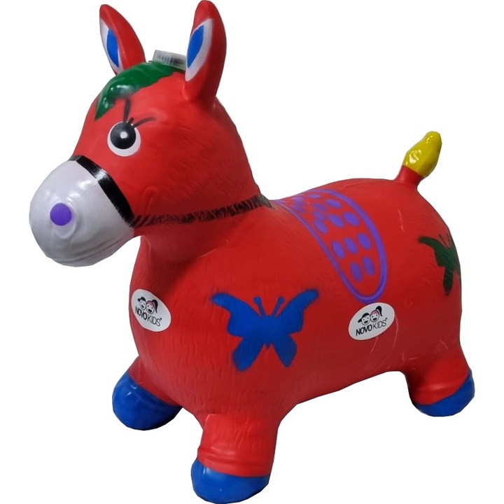 NOVOKIDS Jumping Donkey felfújható ugróló, Hangokkal és fényekkel, Méretek 55X50X25 cm, Beltéri és kültéri használatra, Max. 50 kg, Piros