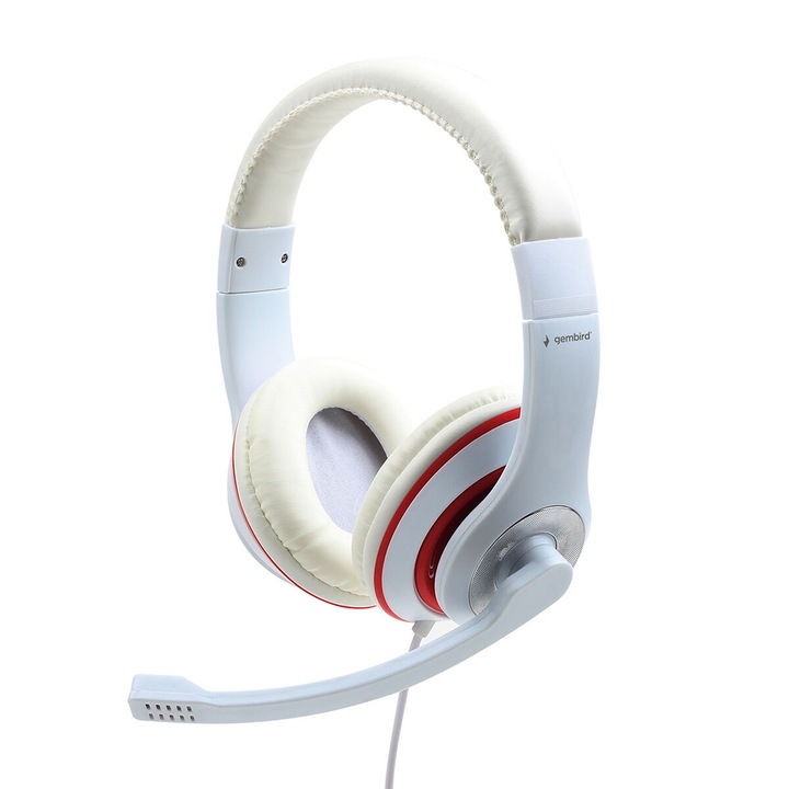 Casti cu microfon Gembird, Alb/Negru (MHS-03-WTRDBK)