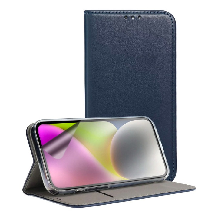 Комплект флип калъф от матово фолио и PU кожа за Apple iPhone 15 Pro Max, регенерируем силиконов хидрогел, защита на цял екран, защита срещу пръстови отпечатъци, лесна инсталация, защита на дисплея и гърба, син