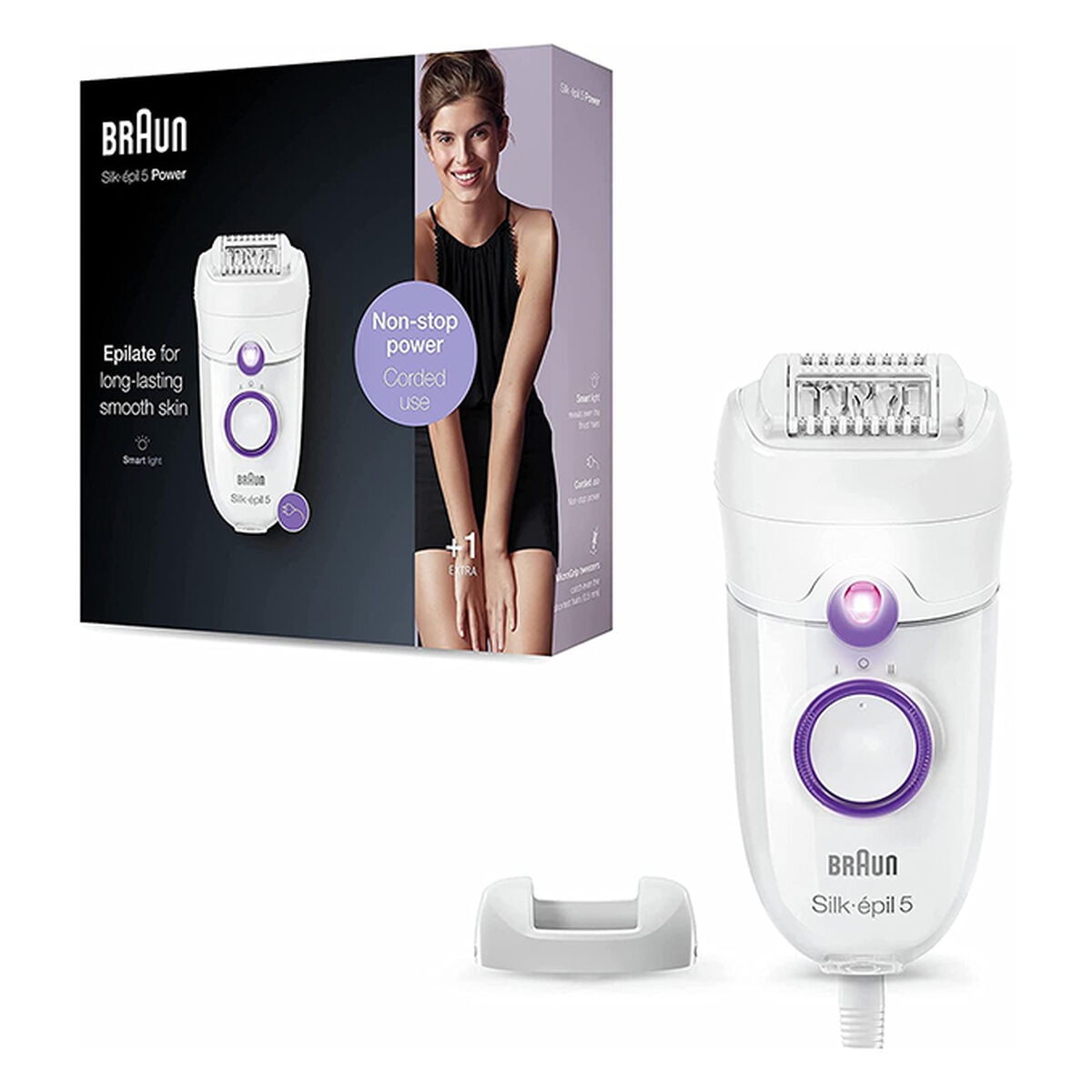 Epilator electric, Braun, 505 Power, 2 viteze, Alb/Mov - eMAG.ro
