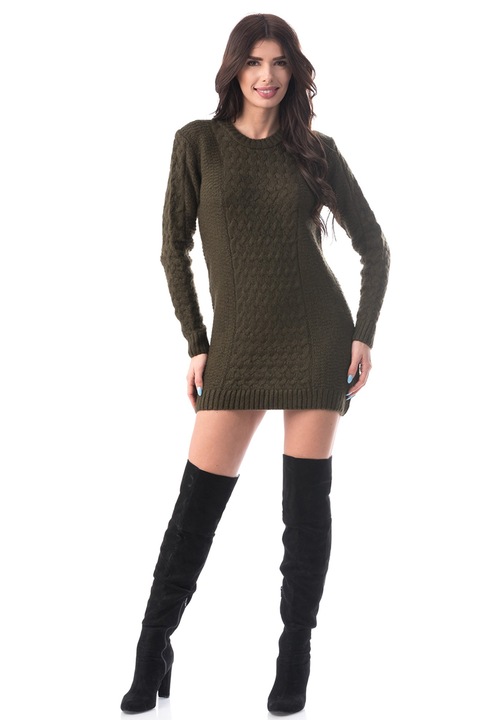 Дамска рокля WildFashion, WildFashion, акрил/вълна, 1769 г., Каки, M-L