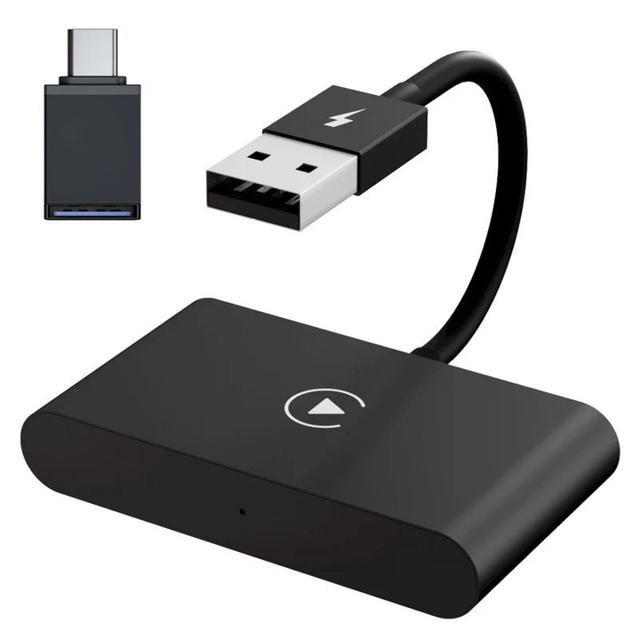 Adaptor Wireless Techstar® CTHT-020-2 Pentru Apple CarPlay Si iPhone iOS 10+, Dongle USB-Type C, WiFi 5G, Bluetooth, Conectare Automata, Negru