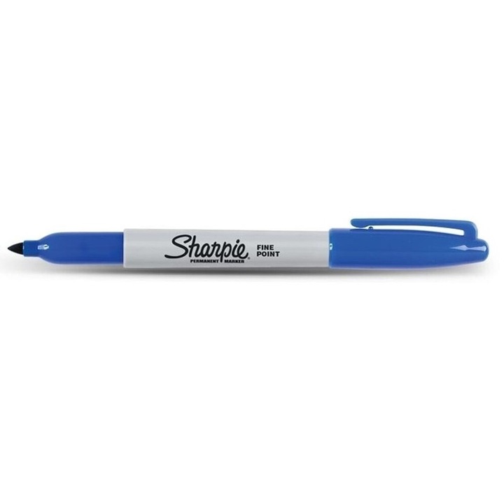 Set markere permanente SHARPIE, Fine Point, albastru, 0.9 mm, 12 bucati