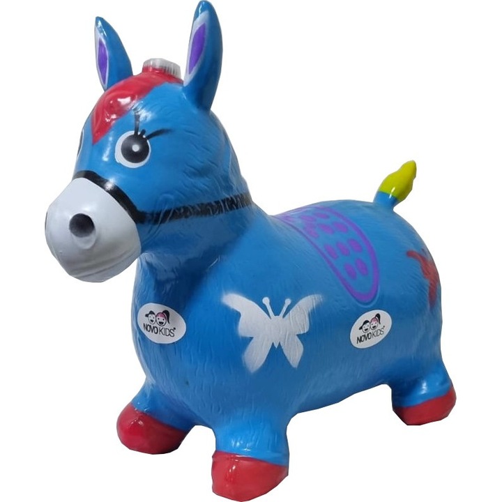 NOVOKIDS Jumping Donkey felfújható ugróló, Hangokkal és fényekkel, Méretek 55X50X25 cm, Beltéri és kültéri használatra, Max. 50 kg, Kék