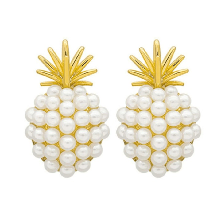Női fülbevaló, finom ananászos modell, gyümölcs divattéma, arany, EFAYN