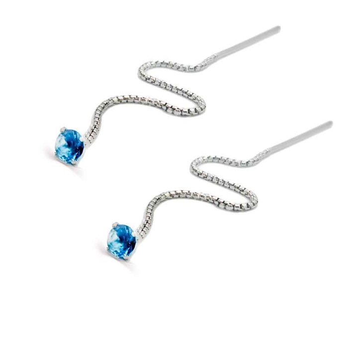 Cercei Lungi Argint Zirconiu Albastru Turquaz - Aqua + Cutie Bijuterii Cadou