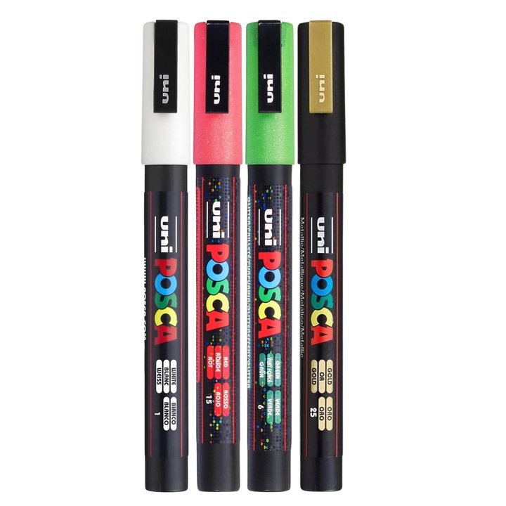 Marker UNI-POSCA PC-3M, 0.9-1.3 mm, set 4 culori (sx1) - M1505/2