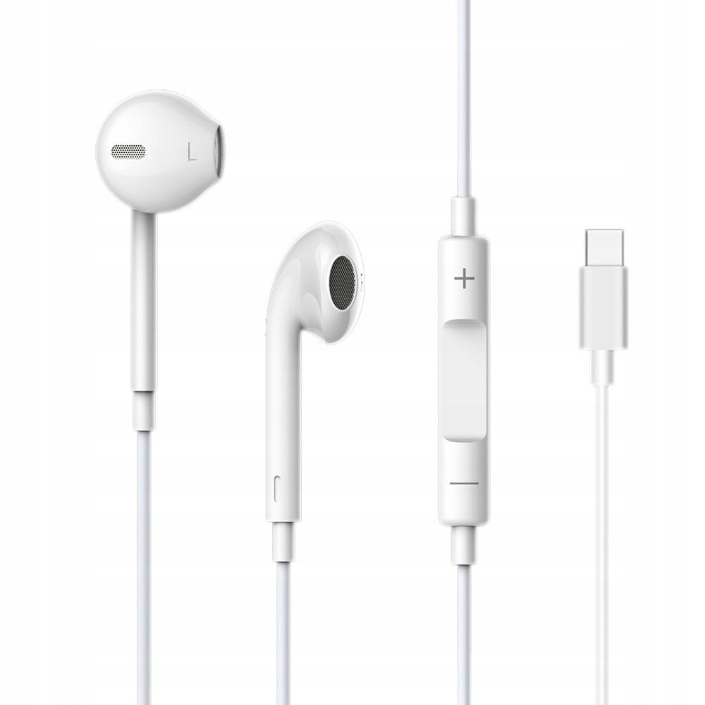 Casti cu fir, cu Microfon+Telecomanda, USB-C, 120cm, Alb
