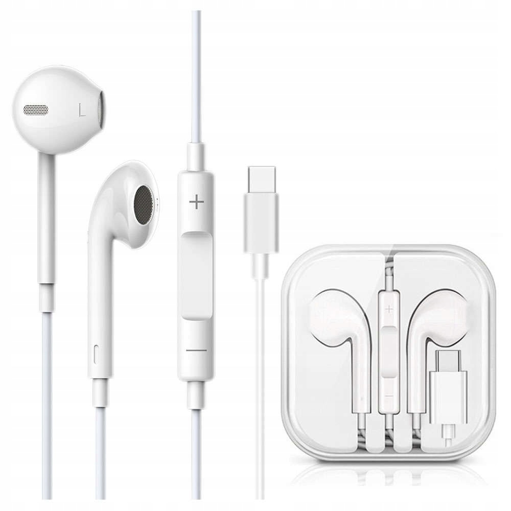 Casti cu fir, cu Microfon+Telecomanda, USB-C, 120cm, Alb